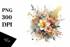 sWatercolor Colorful Abstract Bouquet with Gold Foil | Product Image 1