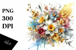 sWatercolor Colorful Abstract Bouquet with Gold Foil | Product Image 3