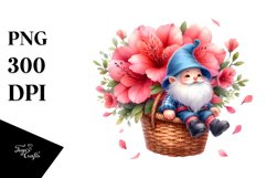 Adorable Gnome with Azalea, PNG Product Image 1