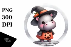 Cute Baby Hippo on Halloween PNG Product Image 1
