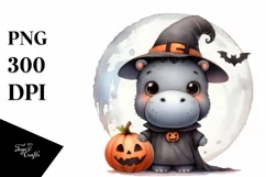 Cute Baby Hippo, Halloween Theme, PNG Product Image 3