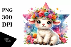 Cute Lamb with Flower Crown, PNG Product Image 3
