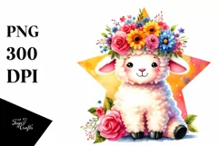 Cute Lamb with Flower Crown, PNG Product Image 3