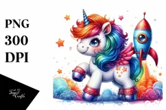 Baby Unicorn with Rocket Ship, High-Quality PNG Product Image 3