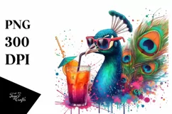 Colorful Peacock Sipping Drink | Sublimation | PNG Sticker Product Image 1