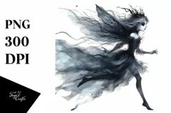 Washed Watercolor Gothic Fairy Running PNG Product Image 1