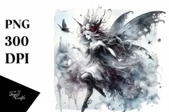 Washed Watercolor Gothic Fairy Running PNG Product Image 1