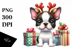 Expressive Baby Watercolor Boston Terrier, Cool Haircut PNG Product Image 1