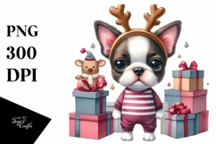 Expressive Baby Watercolor Boston Terrier, Cool Haircut PNG Product Image 3