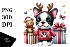 Expressive Baby Watercolor Boston Terrier, Cool Haircut PNG Product Image 3