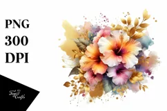 Colorful Bouquet with Hibiscus Splash | Sublimation Clipart Product Image 1