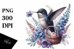 Gothic Baby Hummingbird with Flower Basket | Clipart Product Image 3