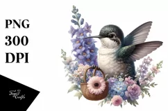 Gothic Baby Hummingbird with Flower Basket | Clipart Product Image 1