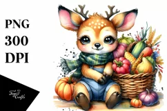 Colorful Sitting Deer with Basket | Sublimation | PNG Product Image 3