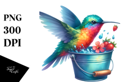 Vibrant Hummingbird in Bucket Watercolor Clipart Product Image 1