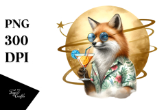 Hipster Fox Drinking Cocktail PNG Product Image 1