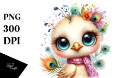 Baby Peacock Watercolor Sublimation Clipart Product Image 1