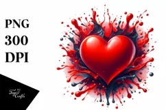 Glossy Red Heart on Splashy Background PNG Product Image 1
