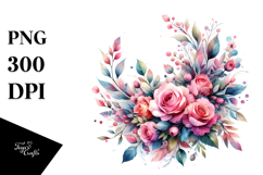 Watercolor Abstract Colorful Wreath with Pink Roses | Product Image 1