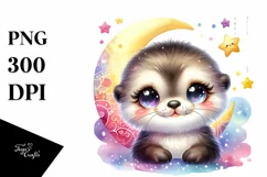 Cute Colorful Sea Otter Moon Stars Clipart Product Image 3