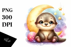 Cute Colorful Sea Otter Moon Stars Clipart Product Image 1