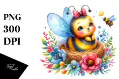 Vibrant Baby Bee Watercolor Clipart Product Image 1