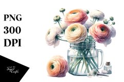 Vibrant Jar with Ranunculus | Sublimation | Clipart. Product Image 3