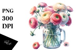 Vibrant Jar with Ranunculus | Sublimation | Clipart. Product Image 3