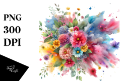 Flower Watercolor Painting with Splashes Made of Butterflies Product Image 1