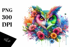 Vibrant Watercolor Owl with Flowers, Transparent PNG Product Image 3