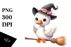 Funny Cute Swan on Witch Broom | Sublimation | Clipart Product Image 1