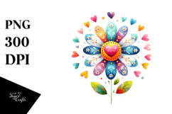 Colorful Digital Flower with Heart Petals, Transparent PNG Product Image 1
