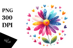 Colorful Digital Flower with Heart Petals, Transparent PNG Product Image 1
