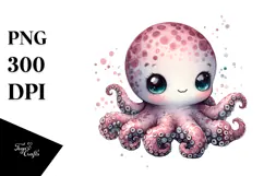 Cute Baby Octopus Watercolor PNG Product Image 1
