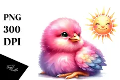 Cute Baby Rooster with Sun PNG Product Image 1