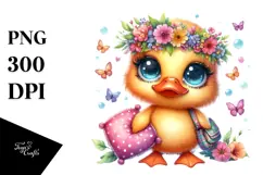 Goofy Baby Duck with Flower Crown, PNG Product Image 1