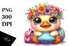 Goofy Baby Duck with Flower Crown, PNG Product Image 1