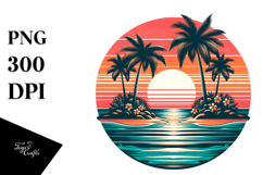 Retro Island Sunset Clipart PNG Product Image 1