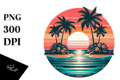 Retro Island Sunset Clipart PNG Product Image 1