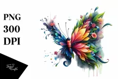 Abstract Vibrant Watercolor Butterfly PNG Product Image 1