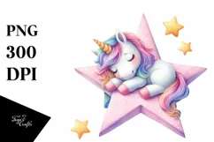 Colorful Baby Unicorn Napping PNG Product Image 1