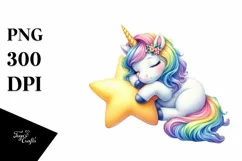 Colorful Baby Unicorn Napping PNG Product Image 3