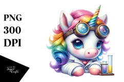 Colorful Pastel Baby Unicorn with Scientist Goggles, PNG Product Image 1