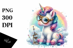 Colorful Pastel Baby Unicorn with Scientist Goggles, PNG Product Image 1