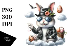 Goofy Bunny with Sunglasses on Cloud PNG Product Image 1