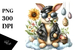 Watercolor Goofy Bunny with Flower Hat PNG Product Image 1