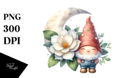 Cute Gnome with Crocus on the Moon, Transparent PNG Product Image 1