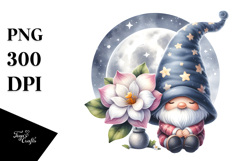Cute Gnome with Crocus on the Moon, Transparent PNG Product Image 1