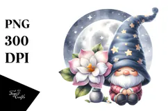 Cute Gnome with Crocus on the Moon, Transparent PNG Product Image 1