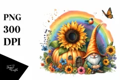 Gnome House with Large Pumpkin in Sunflower Field | Product Image 3